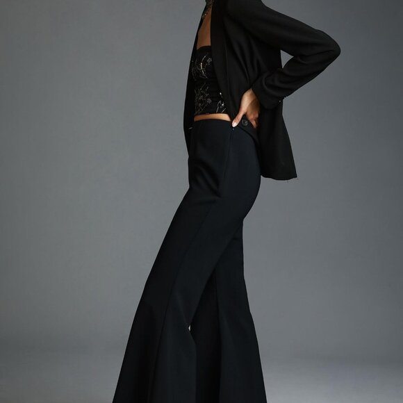 Anthropologie Bell Bottom Flare Pants Size 12 Black Flared Boho Side Zip - Picture 4 of 8